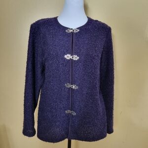 CATHY DANIELS 2 in 1 Cardigan Women Sweater Purple Top Jacket Size L Used
